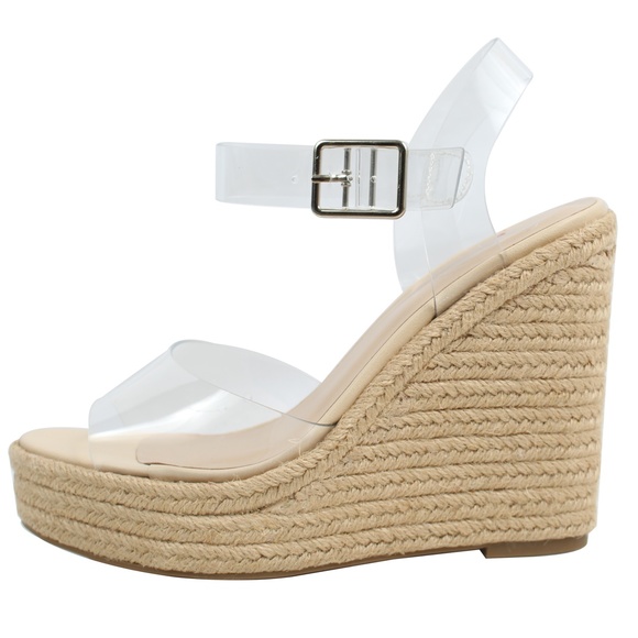 Clear Open Toe Ankle Strap Espadrille Wedge - Picture 3 of 5